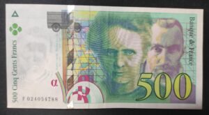 france billet de 500 francs 1994 pierre et marie curie ref : f.76/01