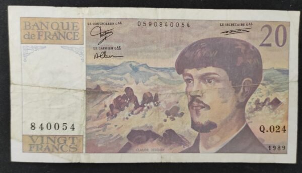 france billet de 20 francs debussy de 1989 q.024 ref : f.66/10