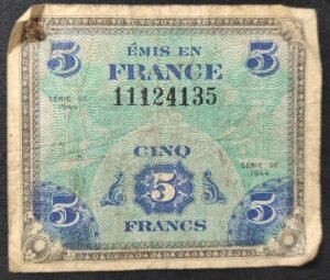 france billet de 5 francs drapeau sans série de 1944 ref : vf.17/01 (copie)