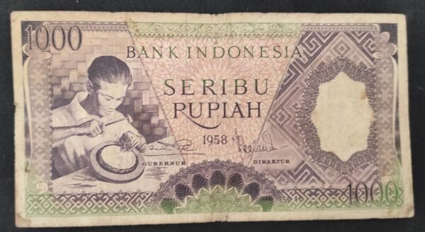 indonésie billet de 1000 roupies de 1958 maison traditionnel minangkabau pick 62 (copie)