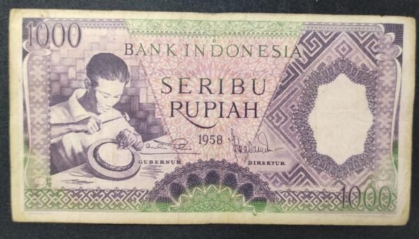 indonésie billet de 1000 roupies de 1958 maison traditionnel minangkabau pick 62 (copie)