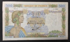 france billet de 500 francs la paix du 28/11/1940 z.1383 ref : f.32/09