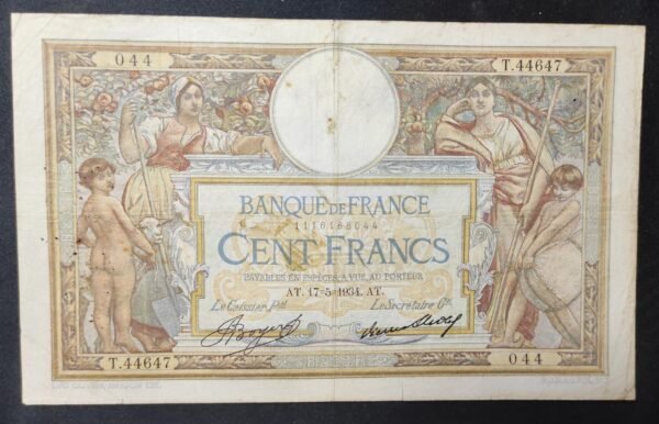france billet de 100 francs luc olivier merson du 17/05/1934 t.44647 ref f.24/13