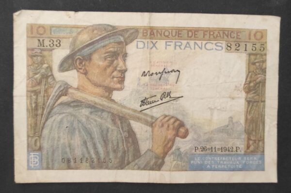 france billet de 10 francs mineur du 26/11/1942 p.34 ref : f.08/06 (copie)