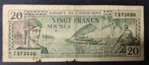 très rare nouvelles hébrides billet de 20 francs type 1944 vert km712 (copie)