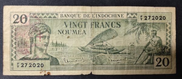 très rare nouvelles hébrides billet de 20 francs type 1944 vert km712 (copie)