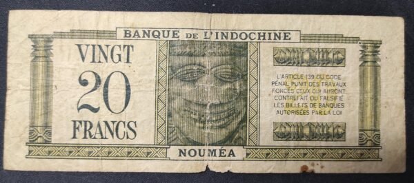 très rare nouvelles hébrides billet de 20 francs type 1944 vert km712 (copie)