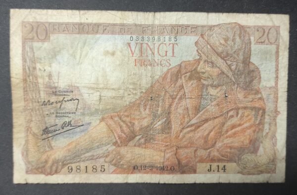 france billet de 20 francs pécheur 1er date 12/02/1942 k.11 ref : f.13/01 ! (copie)