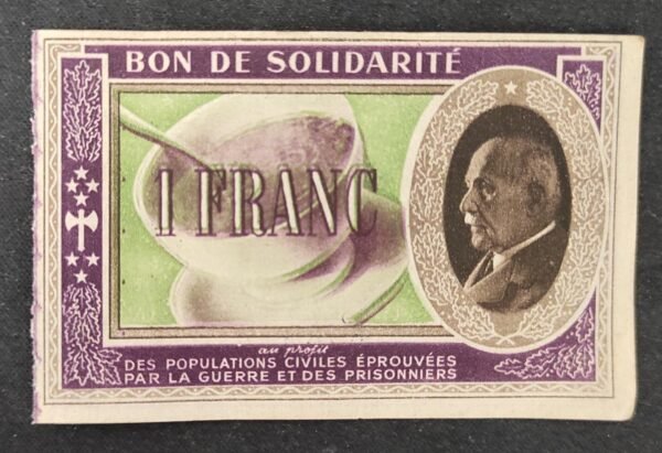 france 1 franc marechal petain bon de solidarité retiré de sa souche ttb+