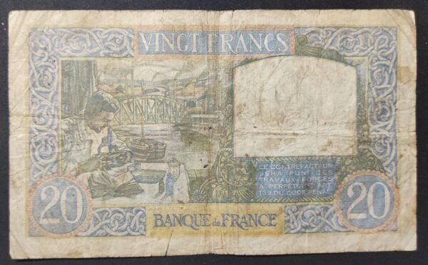 france billet de 20 francs travail et science v.1337 du 17/10/1940 f.12/10