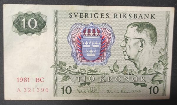 suède billet de 10 kronor de 1980 pick 52 sup+ (copie)