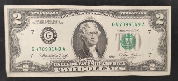 rare etats unis d'amérique usa billet 2 dollars 1976 g ( 7 ) chicago illinois !