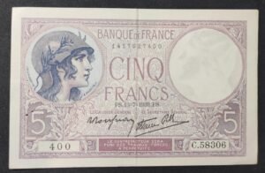 france billet de france 5 francs violet du 13/07/1939 j.58119 ref f.04/01 france billet de france 5 francs violet du 13/07/1939 j.58119 ref f.04/01