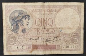france billet de france 5 francs violet du 13/07/1939 j.58119 ref f.04/0 france billet de france 5 francs violet du 13/07/1939 j.58119 ref f.04/0
