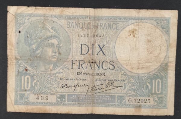 france billet de 10 francs minerve du 28/09/1939 u.72905 ref : f.07/09 (copie)