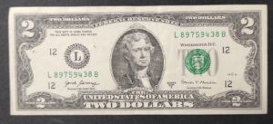 etats unis d'amérique usa billet 2 dollars 2017 l ( 12 ) san francisco ca