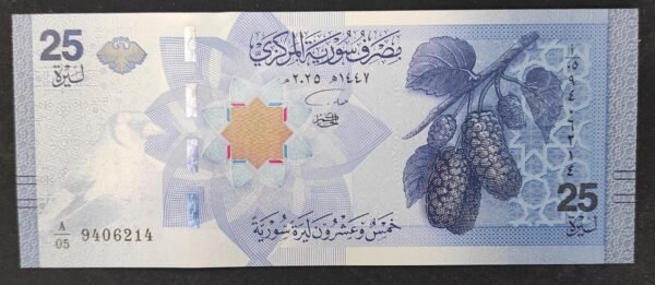 syrie billet de 25 nouveau pounds 2025 oiseaux et branche de murier neuf ( unc )