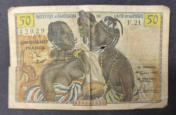 afrique occidentale et du togo billet de 50 francs nd 1956 pick 45