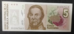 argentine billet de 5 australes 1990 pick 324 neuf ( unc )