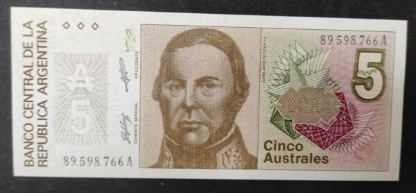 argentine billet de 5 australes 1990 pick 324 neuf ( unc )