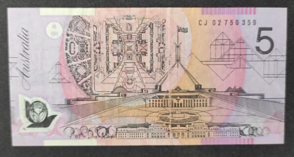 australie billet de 5 dollars 2002 pick 57a polymère