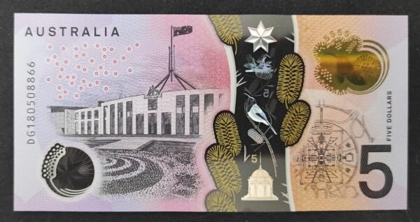 australie billet de 5 dollars 2018 pick 62 polymère neuf unc