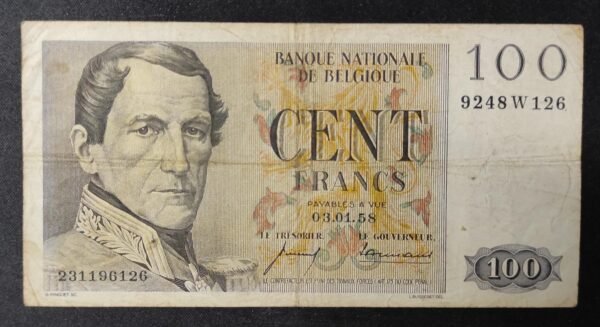 belgique billet de 100 francs du 03/01/1958 pick 129c
