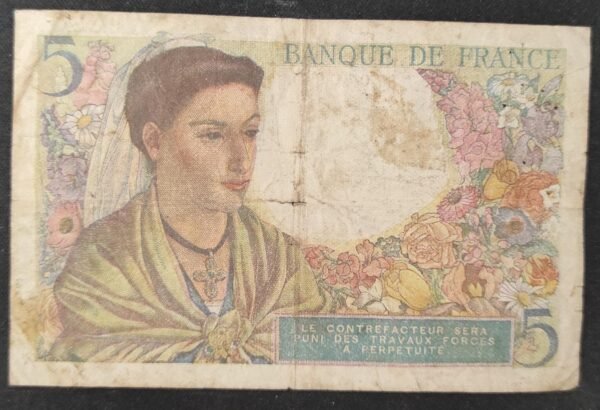 france billets de 5 francs berger du 22/07/1943 k.26 ref : f.05/02 (copie)