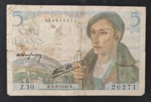france billets de 5 francs berger du 02/06/1943 n.11 ref : f.05/01 1er date (copie)