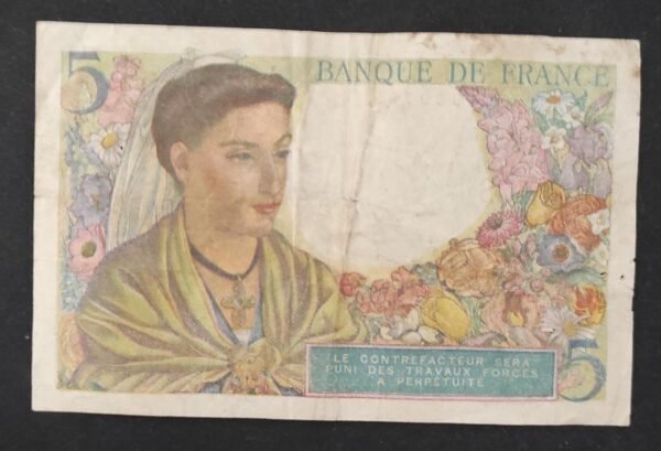 france billets de 5 francs berger du 22/07/1943 f.40 ref : f.05/02