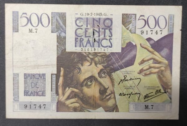 france billet de 500 francs chateaubriand du 19/07/1945 z.80 ref : f.34/01
