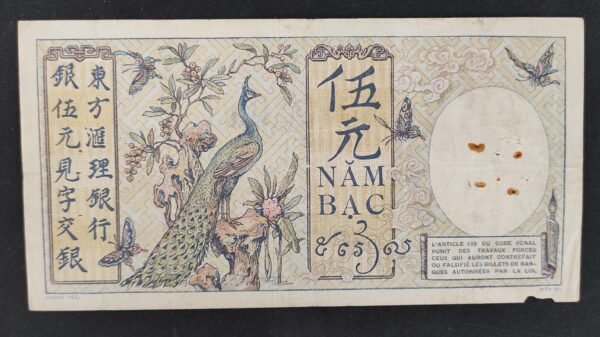 rare indochine française billet de 5 piastres au paon pick 049b