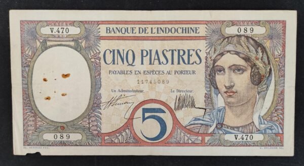 rare indochine française billet de 5 piastres au paon pick 049b