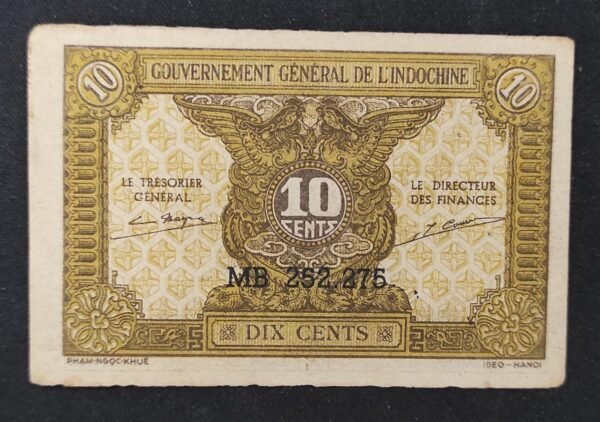 indochine francaise billet de 10 cents nd 1942 pick 89 jaune et brun