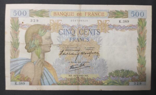 france billet de 500 francs la paix du 16/05/1940 k.389 ref : f.32/02