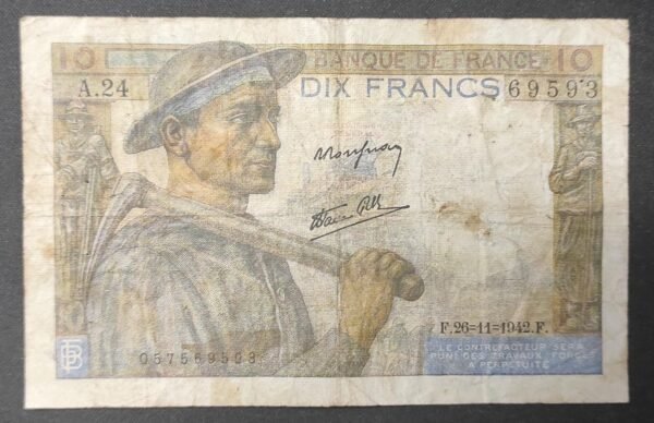 france billet de 10 francs mineur du 26/11/1942 x.23 ref : f.08/06 (copie)