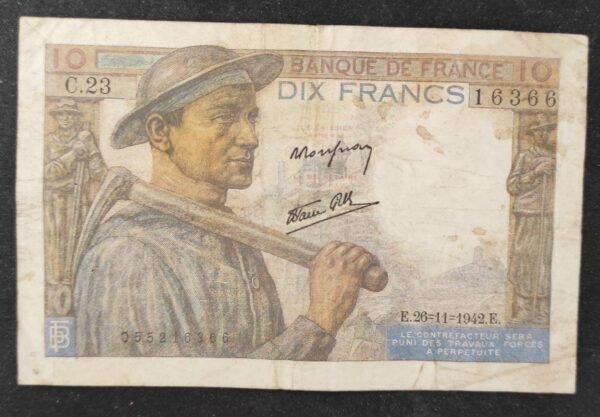 france billet de 10 francs mineur du 26/11/1942 m.33 ref : f.08/06 (copie)