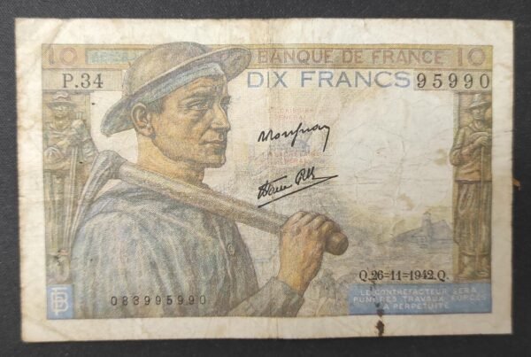 france billet de 10 francs mineur du 26/11/1942 ref a.24: f.08/06 (copie)