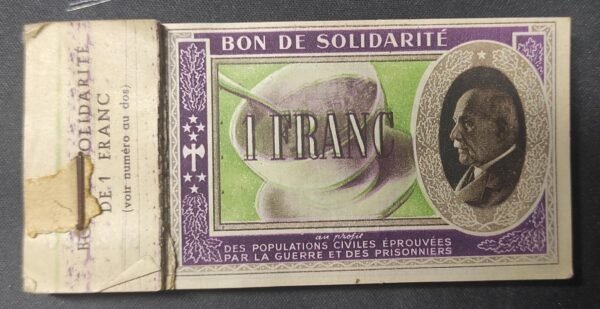 france 1 franc marechal pétain bon de solidarité retiré de sa souche ao sup