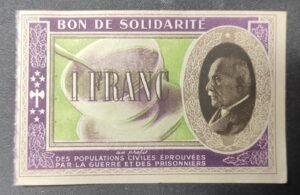 france 1 franc marechal pétain bon de solidarité retiré de sa souche ao sup