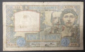 france billet de 20 francs travail et science n.2175 du 05/12/1940 f.12/10