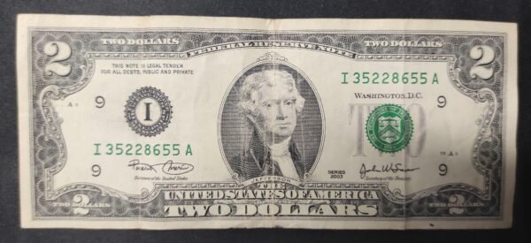 rare etats unis d'amérique usa billet de 2 dollars 2003 i (9) minneapolis ( mn ) !