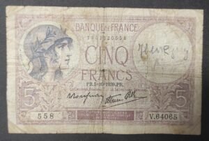 france billet de france 5 francs violet du 05/10/1939 v.64065 ref f.04/