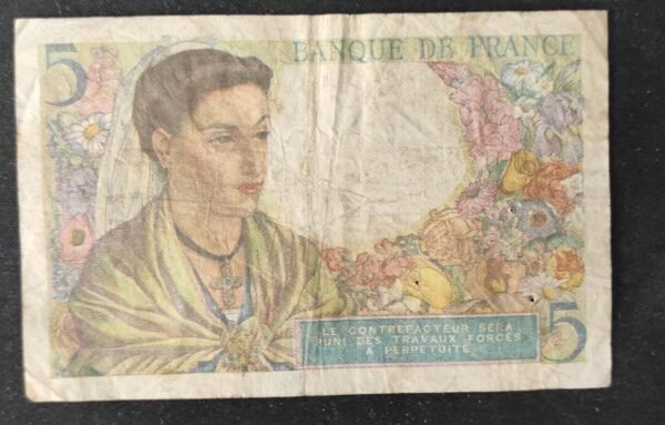 france billets de 5 francs berger du 22/07/1943 c.40 ref : f.05/02