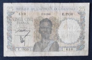banque de l'afrique occidentale billet de 25 francs du 17/08/1943 pick 38