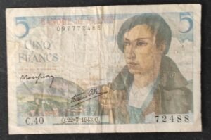 france billets de 5 francs berger du 22/07/1943 c.40 ref : f.05/02