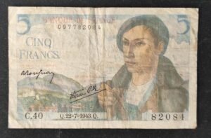 france billets de 5 francs berger du 22/07/1943 f.40 ref : f.05/02 (copie)
