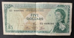 caraïbes de l’est east caribean billet de 5 dollars 1965 pick 13 reine elisabeth