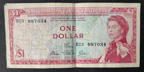 caraïbes de l’est east caribean billet de 1 dollar 1965 pick 13 reine elisabeth (copie)
