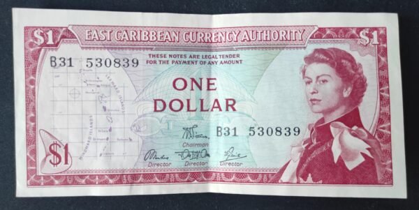 caraïbes de l’est east caribean billet de 1 dollar 1965 pick 13 reine elisabeth (copie)